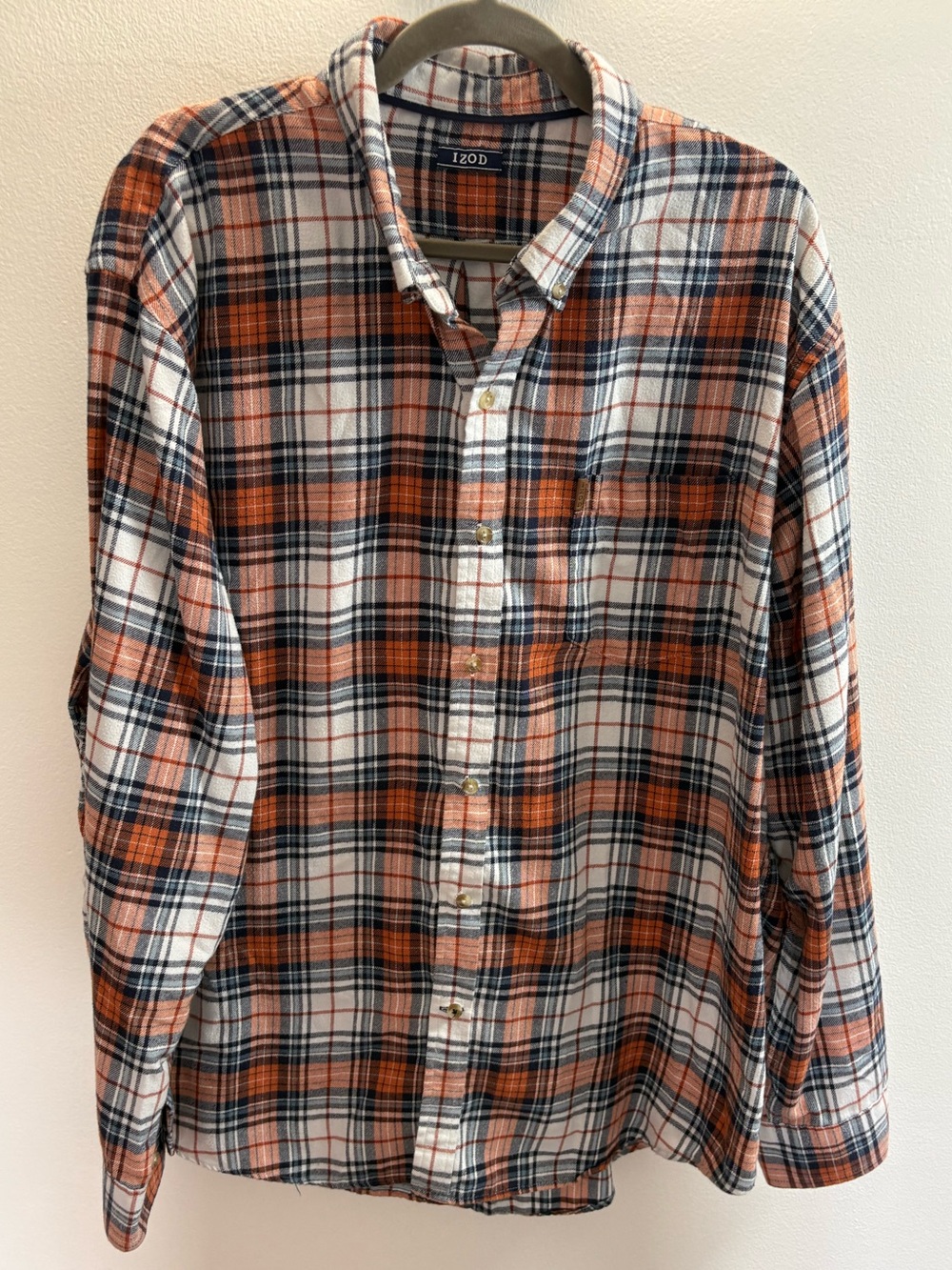 Izod Orange & Blue Plaid Flannel Button Down Shirt 2XL